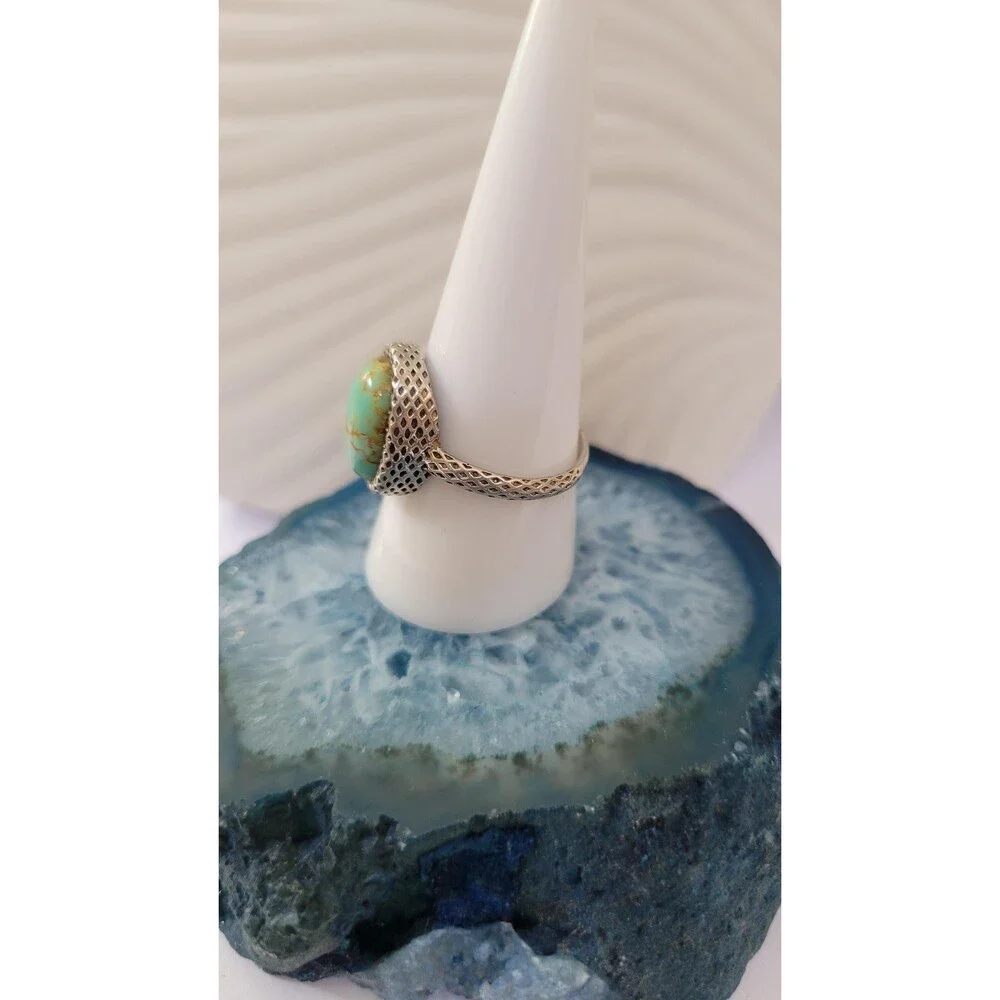 MSI Signed Blue Turquoise Ring, 925 Silver Honeycomb, Natural Matrix Turquoise,